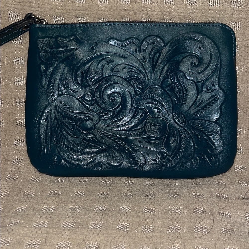 Patricia Nash Teal Embossed Leather Pouch